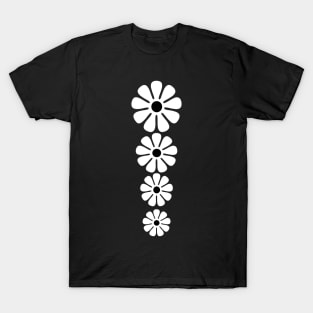 60's 70's Retro Large Flowers White on Black T-Shirt